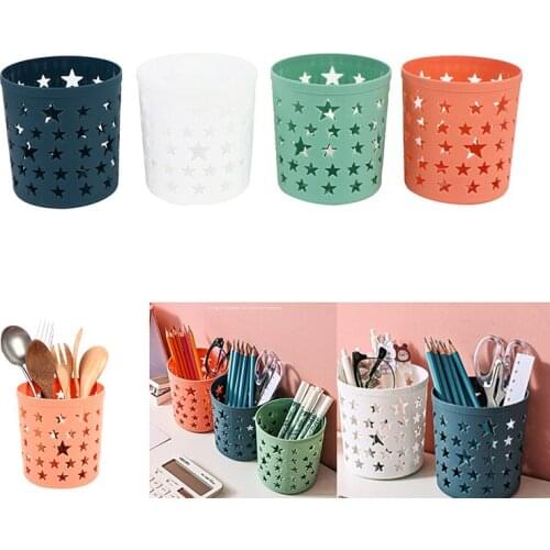 1 PC Metal Hollow Star Design Cylinder Pen Pencil Pot Holder Storage Pen Case Office Stationary Supplies
