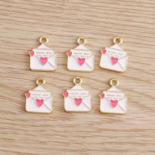 10pcs/lot 11*15mm Enamel Mini Letter Charms Pendants Necklace Bracelets Making Love Heart Charms Handmade Crafts DIY for Jewelry