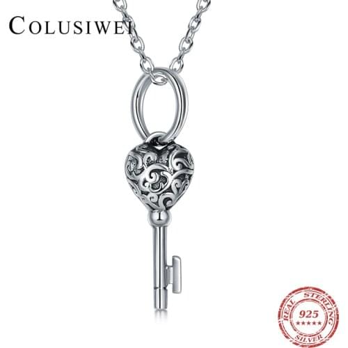 2019 Hot Sale 100% 925 Sterling Silver Vintage Simple Key Pendant Charm Fashion Necklace For Women 925 Silver Jewelry Bijoux