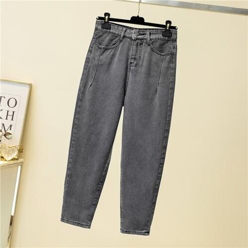 2021 New Spring Women Korean Mother Jeans Plus Size Blue Gray Washed Denim pants Female Classic High Waist Solid Color Denim