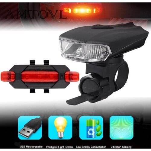 AMTOVL USB Rechargeable Bike Light MTB Bicycle Front Back Rear Taillight Cycling Safety Warning Light Waterproof Lamp Flashlight