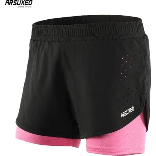 ARSUXEO Running Shorts Women Summer Compression Breathable Gym Shorts 2 In 1 Marathon Sport Tight Shorts With Zipper Pocket