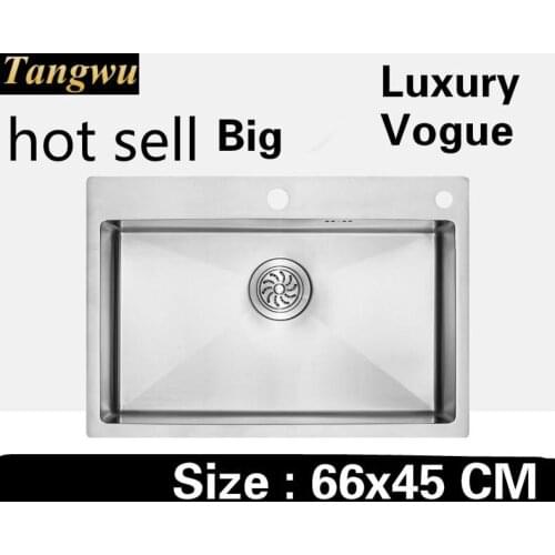Free shipping Home luxury wash vegetables big kitchen manual sink single trough 304 stainless steel vogue 660x450 MM