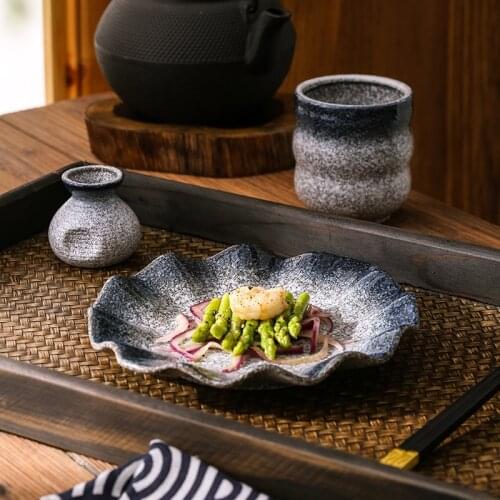 Japanese retro dish lotus leaf shaped ceramic plate fruit plate Western food plate pasta plate hotel restaurant tableware