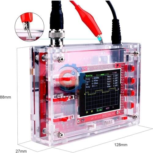 DSO138 Fully Assembled Digital Oscilloscope 2.4" TFT LCD Display with Alligator Probe Test Clip Transparent Acrylic Case
