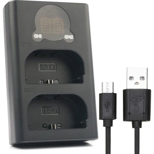 LP-E6 LP-E6N Dual LED USB Battery Charger Compatible with for CANON EOS 7D Mark II 60D 60Da 70D 80D XC10