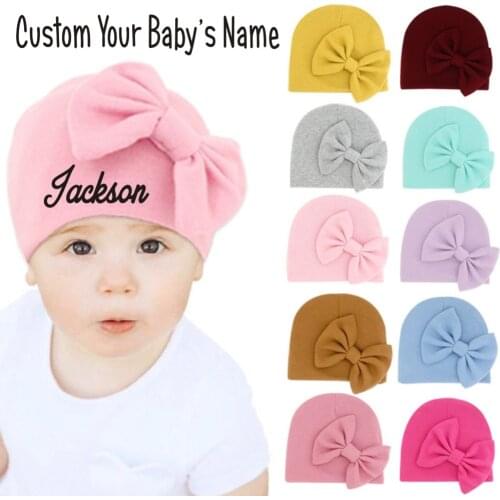 Personalized Beanie Hat Newborn Baby Monogrammed Hat Custom Baby Gift LARGE Bow with Name Hospital Hat Baby Girl & Boy Hat