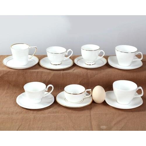 Espresso Coffee Cup Bone China Korean Retro Creamy Pastoral Gold Cup English Afternoon Tea Dessert Saucer Tazas Drinkware DE50