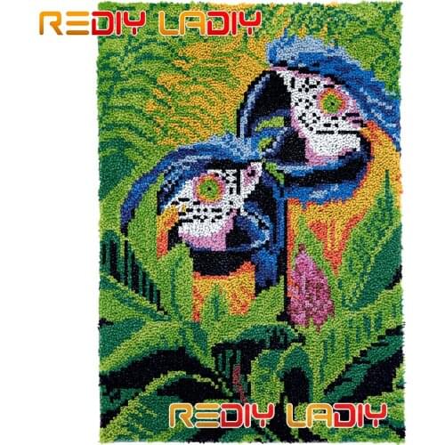 Latch Hook Rug Tropical Parrots Plush Wall Hanging DIY Carpet Rug Chunky Yarn Arts Cushion Crocheted Floor Mat Hobby & Crafts