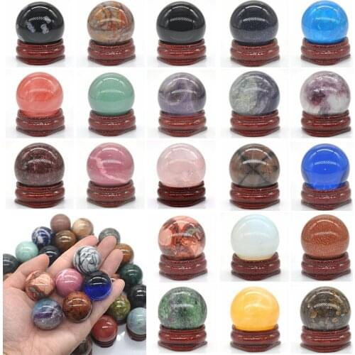 30MM Round Ball Gemstone Lots Mix Natural Crystal Sphere Healing Globe Chakra Wicca Massage Home Decoration With Stand Gift