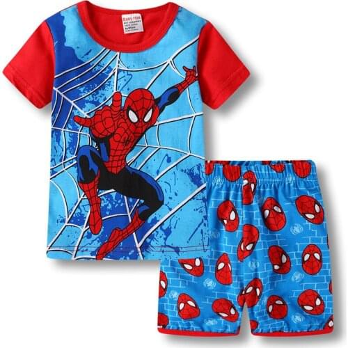 Summer Avengers Children Clothes Short Sleeve Spider Cartoon Suit Baby Boys Girls Cotton Set Kids Outwear Clothes