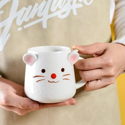 Kawaii Lucky Cute Mouse Standing Ear Animal Mugs Ceramic Coffee Cup Office Home Breakfast Cup For Friends Cute Birthday Gifts
