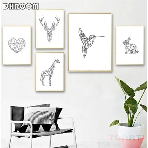 Nursery Wall Art Geometric Animal Print Heart Hummingbird Posters Print Scandinavian Canvas Painting Wall Pictures Modern Decor