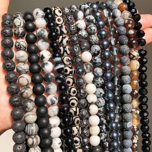 Natural Stones Black Agates Hematite Cat Eye Lava Loose Spacer Round Beads for Jewelry Making Diy Bracelets Necklace 15