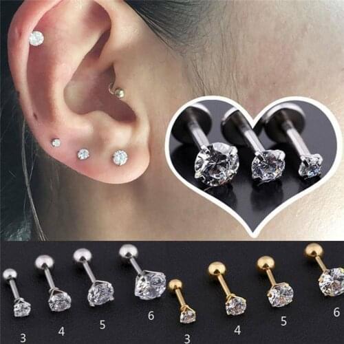 Latest Version Silver Earring Fashion ONE-Grain Zircon Round Screw Stud Earring Puncture Earring Girls Jewelry Gift
