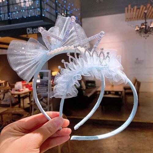 New Fashion Lace Net Yarn Crown Hairband Korean Fashion Princess Bow Headband Childrens Hair Hoop Accessories