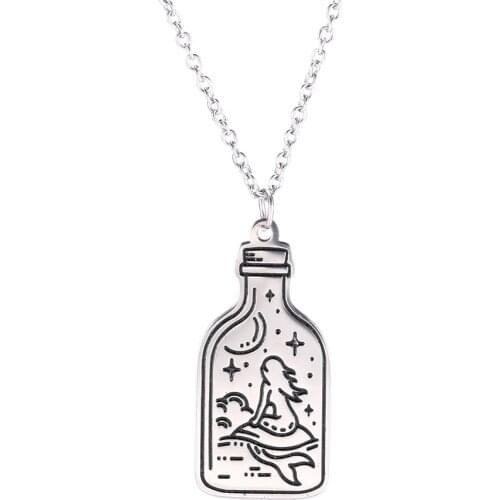 Skyrim Fashion Mermaid Wolf Moon Star Mountaion Bottle Pendant Necklace Stainless Steel Golden Necklaces Jewelry Gift Women