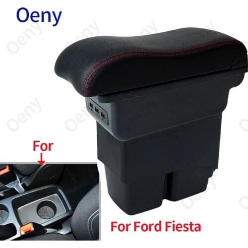 For Ford Fiesta Armrest box Interior Parts special Retrofit parts Car Armrest Center Storage box with USB LED light