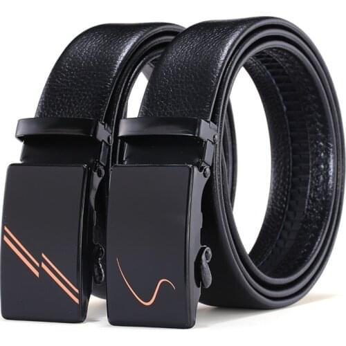 Peikong Mens Fashion Belt PU Leather Automatic Buckle Men Black Belt Designer Popular Casual Business Male Belts Luxury 3.5 CM