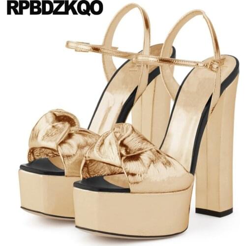 Shoes Open Toe Women 13 45 16cm Sandals Stripper Platform Bow Gold Pumps Heels Exotic Dancer Plus Size High Chunky Drag Queen