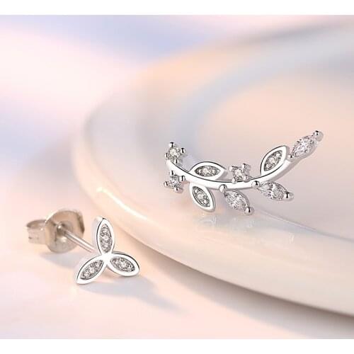 Stud Earrings Korean Zircon Asymmetry Leaves Silver Color Earrings For Women Earing Earings Jewelry Earring Brincos Brinco Gift