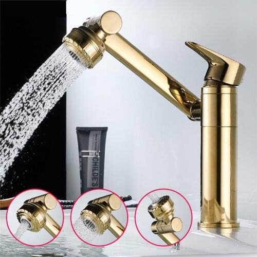 Bathroom Faucets Black/Gold Brass Single Hole Dual Mode Basin Faucet Cold Hot Water Deck Mounted Crane Sink Mixer Taps Torneira