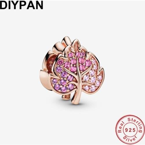 Fit Pandora Bracelet Charm 925 Silver Original Sparkling Pave Leaf Charm Pendant Bangle Silver Jewelry Berloque