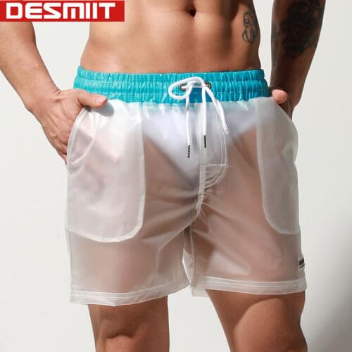 DESMIIT Mens Transparent Swimwear Swimming Shorts Sexy Beach Trunks Swim Briefs Waterproof Pants 2020 Swimsuit Surf Bathing Suit