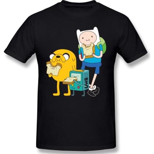 Finn Jake BMO Adventure Time Cute Cartoon T Shirt Plus Size O-neck Cotton Custom Short Sleeve Men Clothing