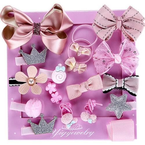 Baby Accessories Cute 18Pcs/Set Kids Infant Princess Hairpin Girls Bowknot Flower Motifs Hair Clip Set Gift Box Props