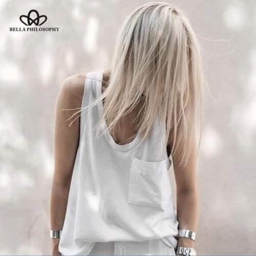Bella Philosophy V Neck Vest Top For Women Basic Pocket Patchwork Big Size Female shirt Vests Summer Fashion Casual Clothing