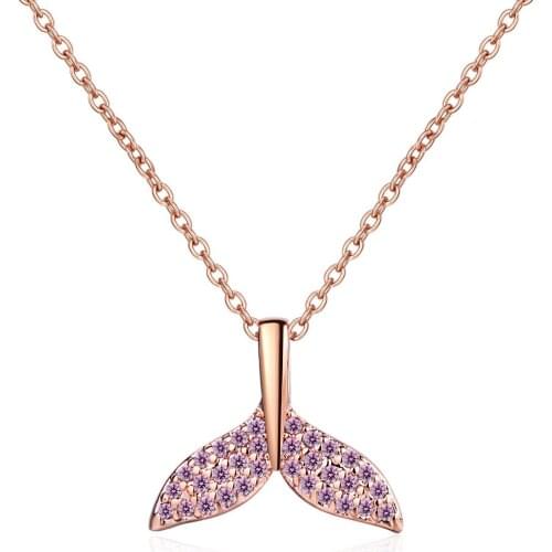 New Arrival 100% 925 Sterling Silver Sweet Mermaid Tail Rose Gold Crystal Ladies Pendant Necklace Jewelry Women Chains
