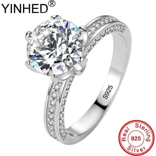 YINHED Luxury Crown Six Prongs Big 3.6 Carat SONA CZ Diamond Wedding Ring Women Real 925 Sterling Silver Engagement Ring ZR689