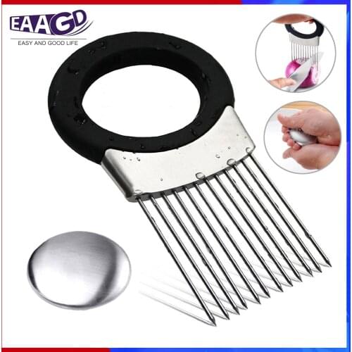 1Pcs Stainless steel Onion holder fork Vegetables Tomato potato meat Slicer Guide Slicing Cutter Safe Fork Kitchen Utensil Tools