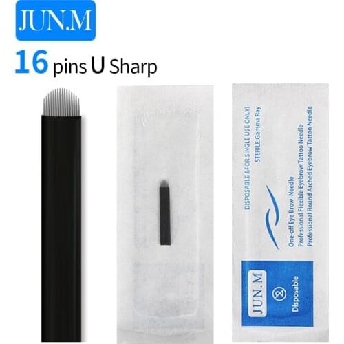 100 Pcs 16 Pin Needle U Shape Eyebrow Tattoo Superior Microblading Blades For Permanent Makeup Manual Pen 3D Eyebrow Embroidery