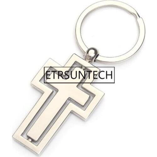 100pcs Cross Keychain Metal Men Women Rotatable Pendant Key Buckle Keyring Christian Gifts Party Favor