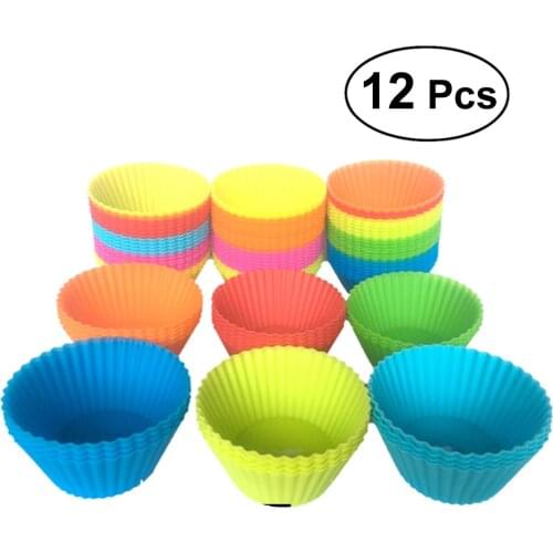 12pcs 7cm Silicone Round Reusable Baking Cake Molds Jelly Mould Cupcake Maker Muffin Cup Kitchen Aid Accessories (Random Color)