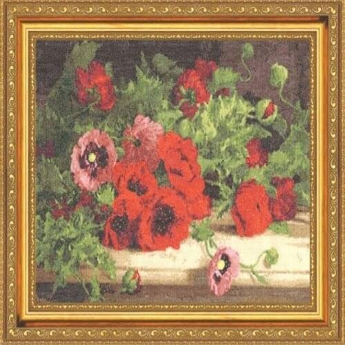 2020 Popular Embroidery Poppies On the Table Cross Stitch Flowers with 14CT Aida Counted Canvas & Free Shipping for Home Decor