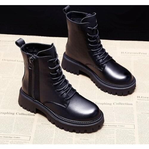 2021 Breathable Women Boots Leather Shoes Winter Martin Boots Women Shoes All-match Fashion Women Zapatillas Lace-up Flat Shoes