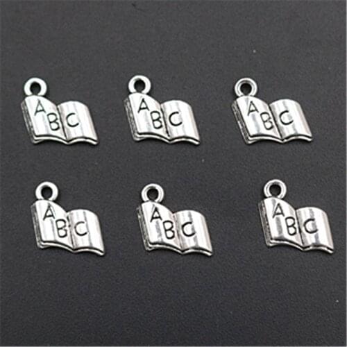 20pcs Silver Plated English Book Charm Alloy Pendants Fashion Bracelet Key Chain DIY Handmade Jewelry Making 12*11mm A1563