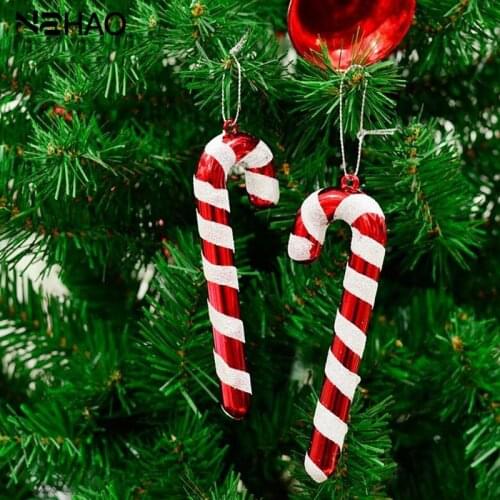 6pcs/pack For New Year Xmas Party Kids Gift Xmas Hanging Candy Cane Christmas Tree Ornaments Crutch Pendant Decor