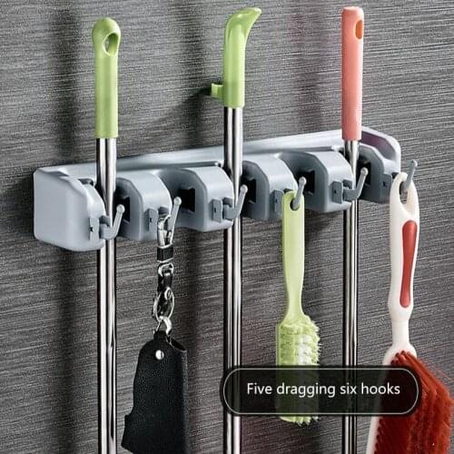 A-Wall-mounted Mop Holder 4/5/6 Position Multifunctional Mop Rack Brush Broom Hanger Storage Rack Household Mop Brush Hooks