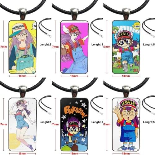 Arale Vintage Jewelry Steel Color Glass Cabochon Choker Pendant Long Rectangle Necklace For Lovers Best Friendship