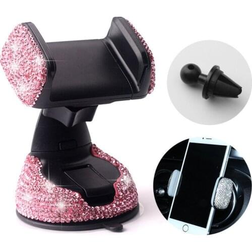 Rhinestones Car Phone Holder 360 Degree Adjustment Dual Purpose Dashboard Auto Windows and Air Vent Universal Car Phone Stand