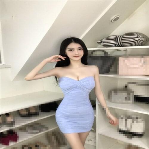 B4087 2020 summer new women fashion temperament sexy tight low cut sweet slim package hip dress cheap wholesale