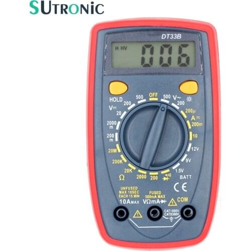 DT33B Digital Multimeter Backlight Buzzer Protection AC DC Ammeter Voltmeter Ohm Portable Pocket Meter Data Hold Battery Test