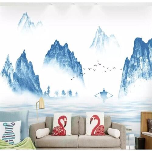 Decorative wallpaper New Chinese style modern artistic conception abstract ink and wash painting on the background wall