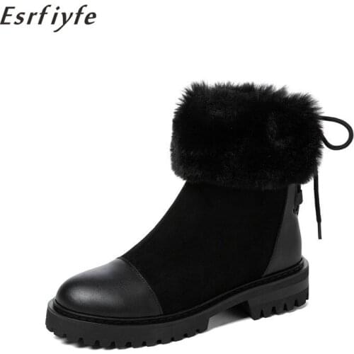 ESRFIYFE 2020 New Winter Warm Snow Boots Platform Plush Fur Martin Ankle Boots Women Thick Heels Boots Chunky Ladies Party Shoes