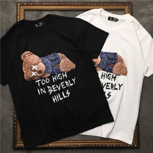 Summer New Unisex T-Shirt Men Women 100% Cotton Sleeping Bear Print Casual T shirt High Quality Male Tee