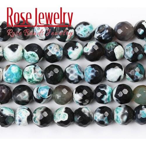 Faceted Blue Fire Agates Natural Stone Beads Round Loose Spacer Bead For Jewelry Making DIY Bracelet Necklace 15'Strand 8/10mm